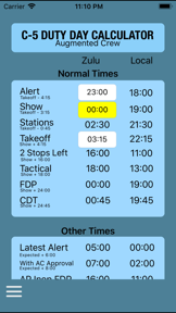 C-5 Duty Day Calc screenshot