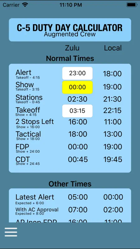 C-5 Duty Day Calc screenshot 2 of 4
