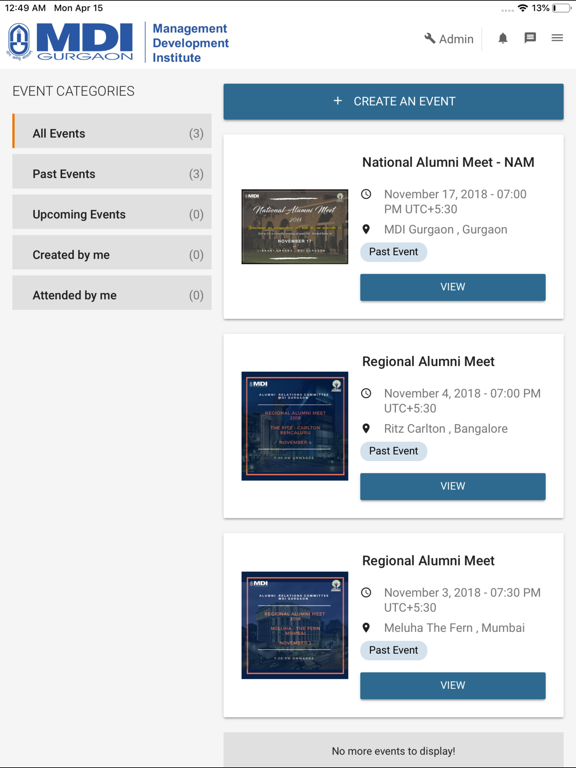 MDI Alumni iPad screenshot