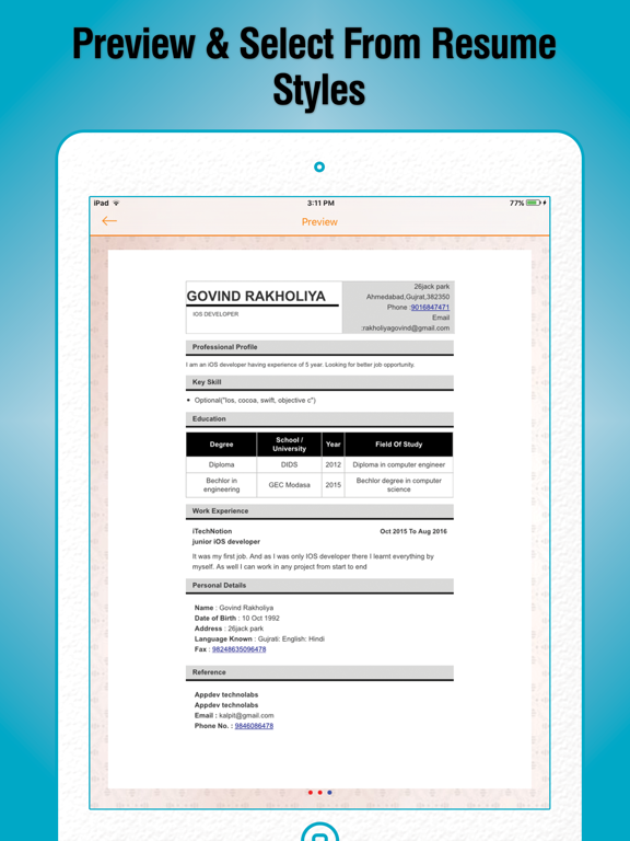 Screenshot #6 pour Resume Manager : CV Maker