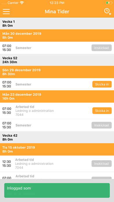 Infranord Tidrapportering Screenshot
