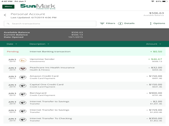 SunMark Community Bank iPad screenshot