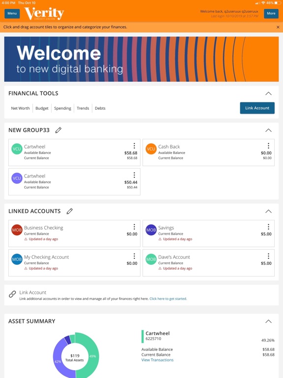 Verity Credit Union Mobile iPad screenshot 2 - Finance app