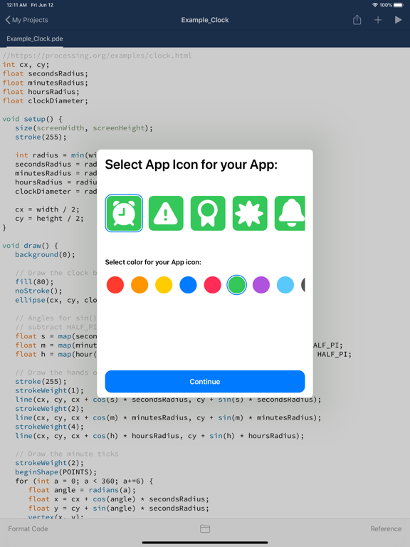 Processing & p5.js iCompiler iPad screenshot