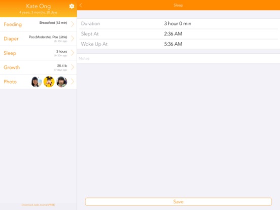Baby Log iPad screenshot 7 - Medical app