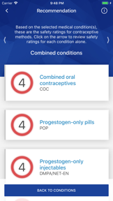 WHO Contraception tool screenshot