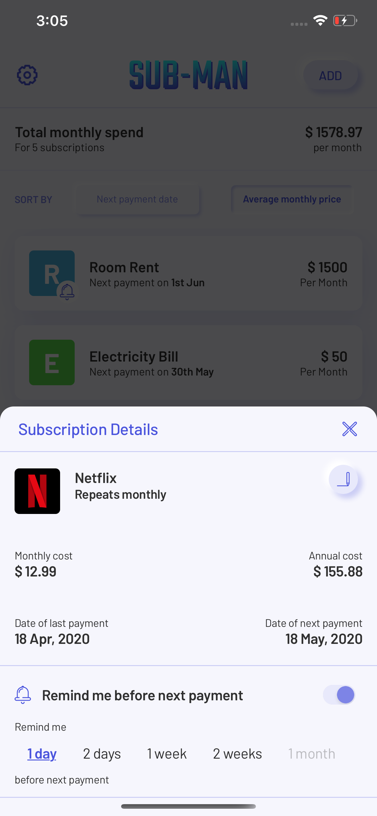 SubMan - Subscription Tracker screenshot 2