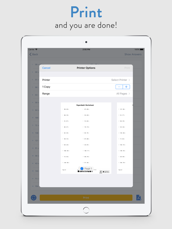 Paper Math: Print Worksheets iPad screenshot 4 - Education app