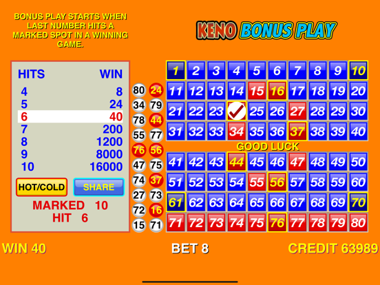 Keno Bonus Play iPad screenshot