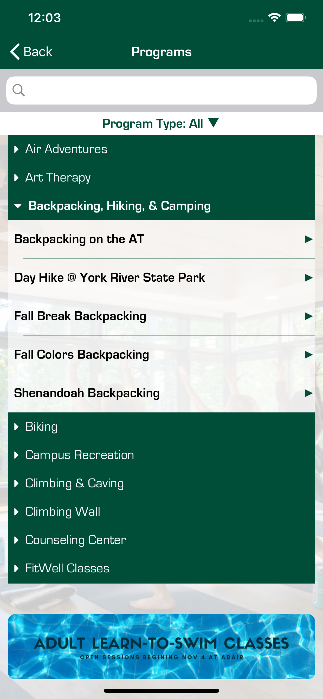 William & Mary Wellness screenshot 2