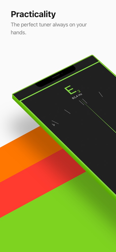 Cifra Club Tuner - Esta captura de tela apresenta a interface principal do afinador, destacando a nota "E" e a frequência de "82.4 Hz", com um indicador visual de afinação verde.