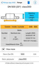 Fittings App ANSI screenshot