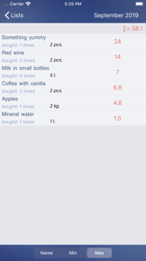 Just Buy! shopping list screenshot