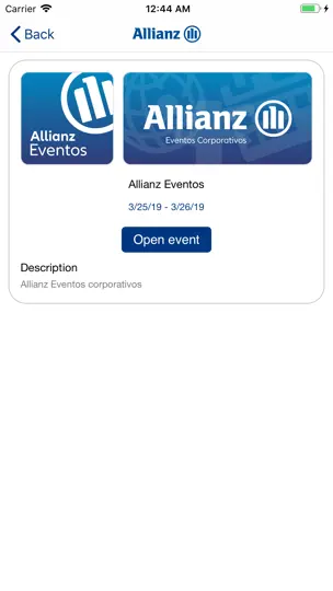 Captura de pantalla de Allianz Eventos Corporativos en iPhone 2