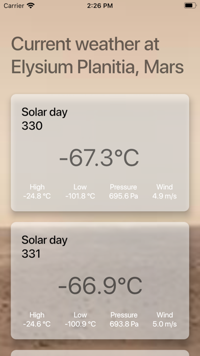 Mars Weather Forecast iPhone screenshot 1 - Weather app