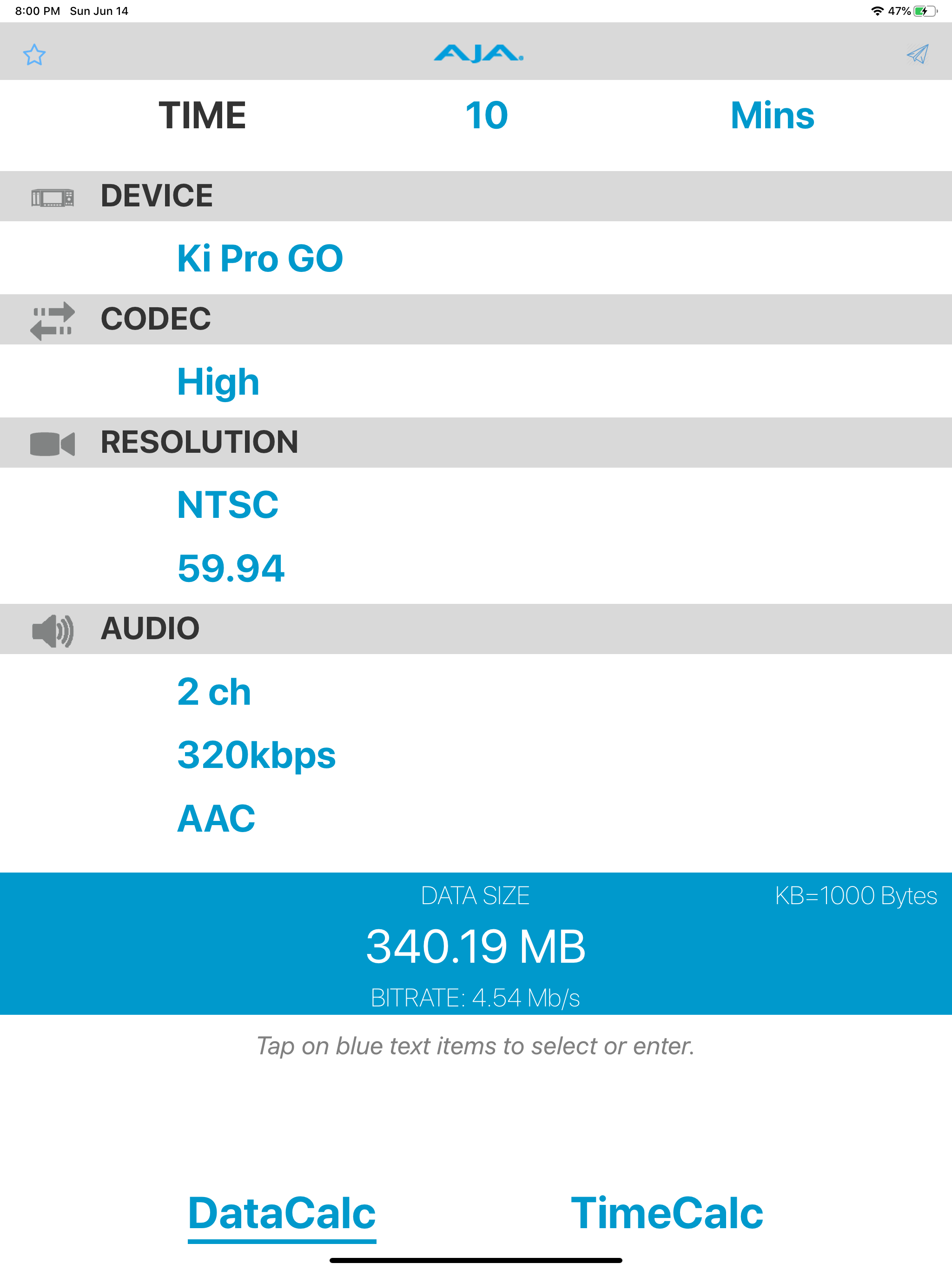 AJA DataCalc