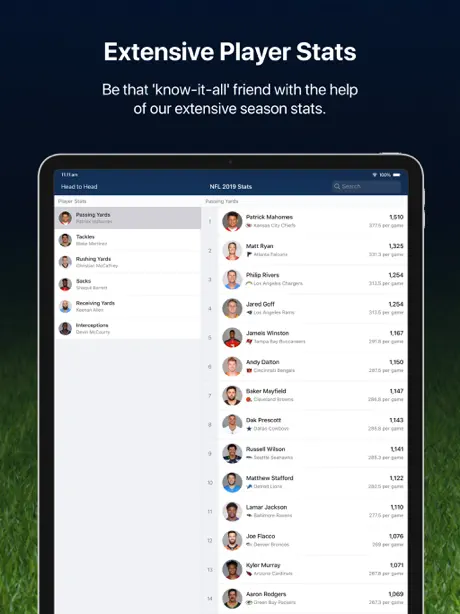 NFL Live for iPad: Live stats