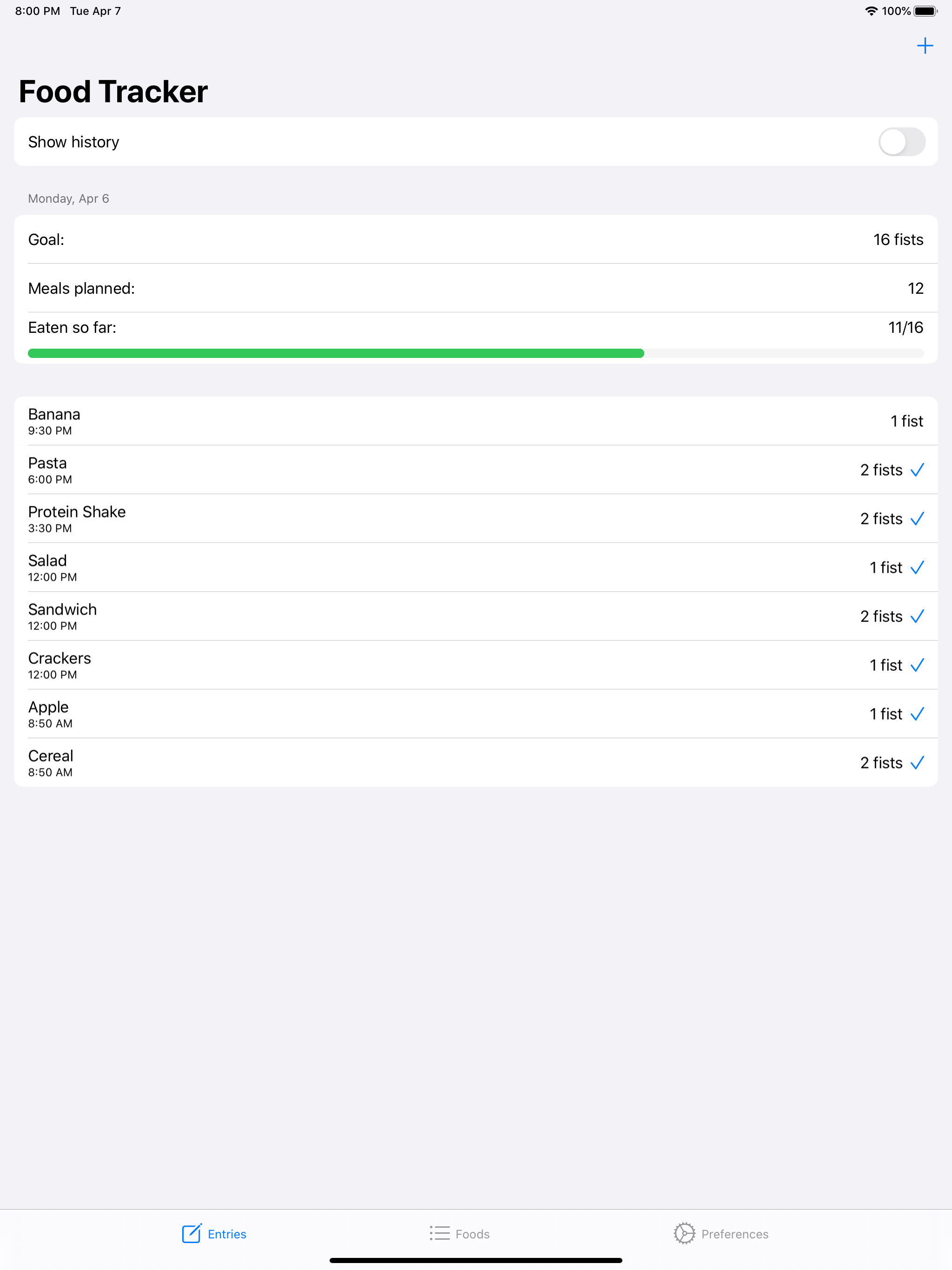 Fistful Food Tracker