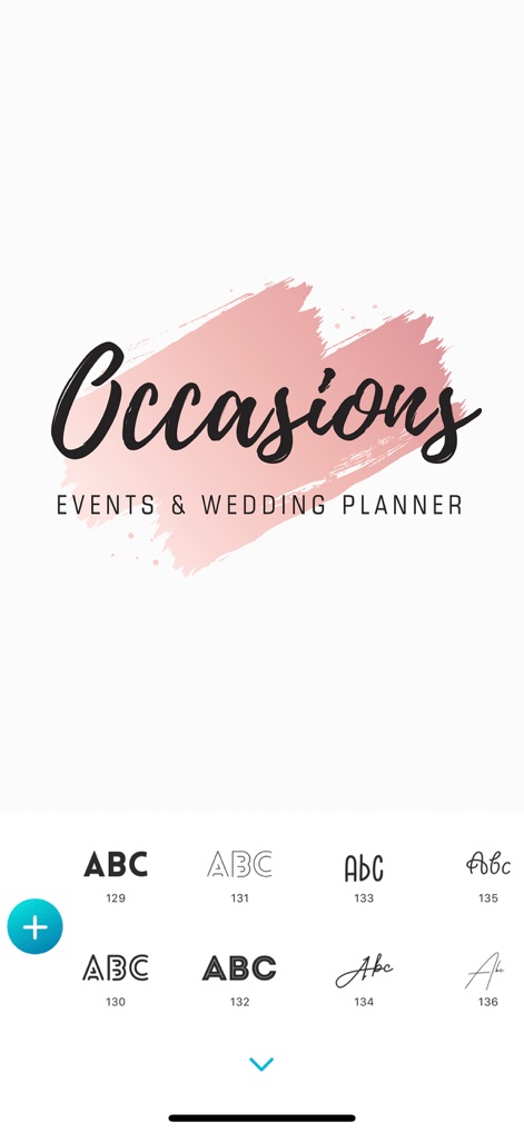 Logo Maker - Logo Design Shop - Users can personalize text elements with an extensive library of fonts, demonstrated by the varied 'ABC' styles and the elegant 'Occasions' text application.