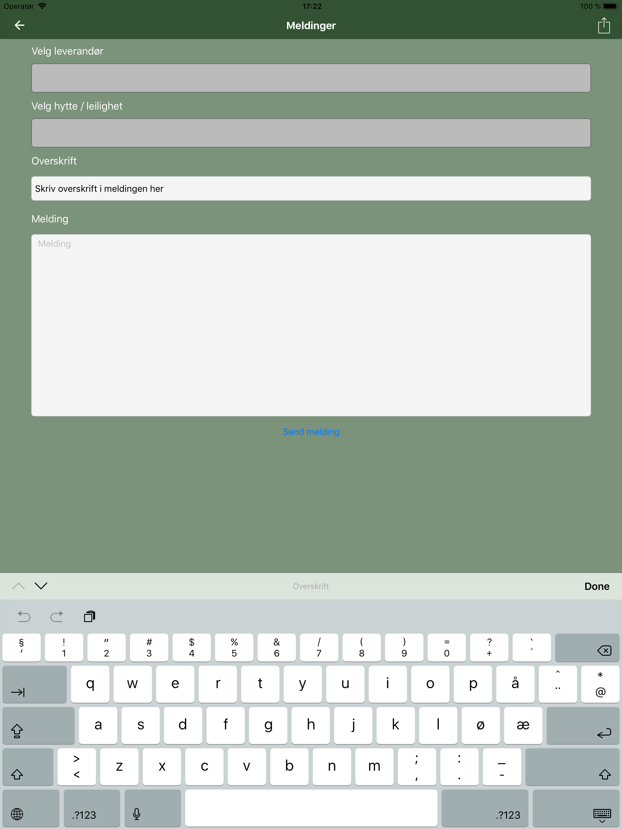 Hyttetjenester Leverandør app
