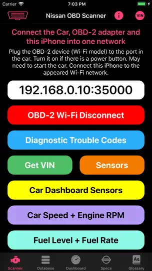Captura de pantalla de OBD For Nissan en iPhone 1