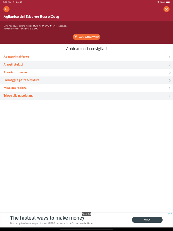 Abbinamento Cibo Vino iPad screenshot