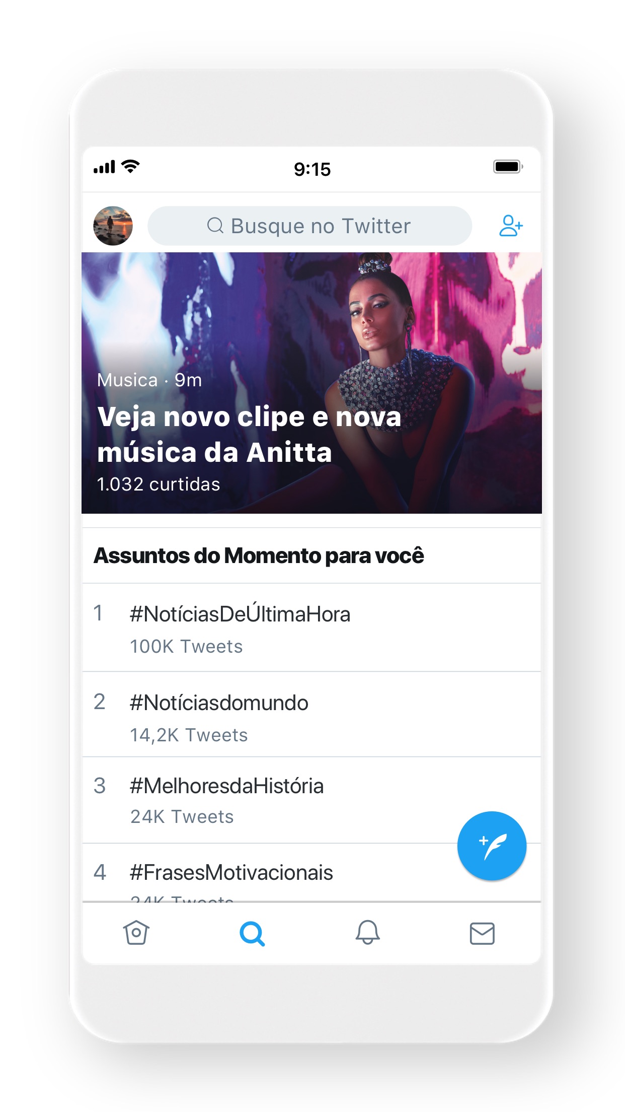 Screenshot do app Twitter