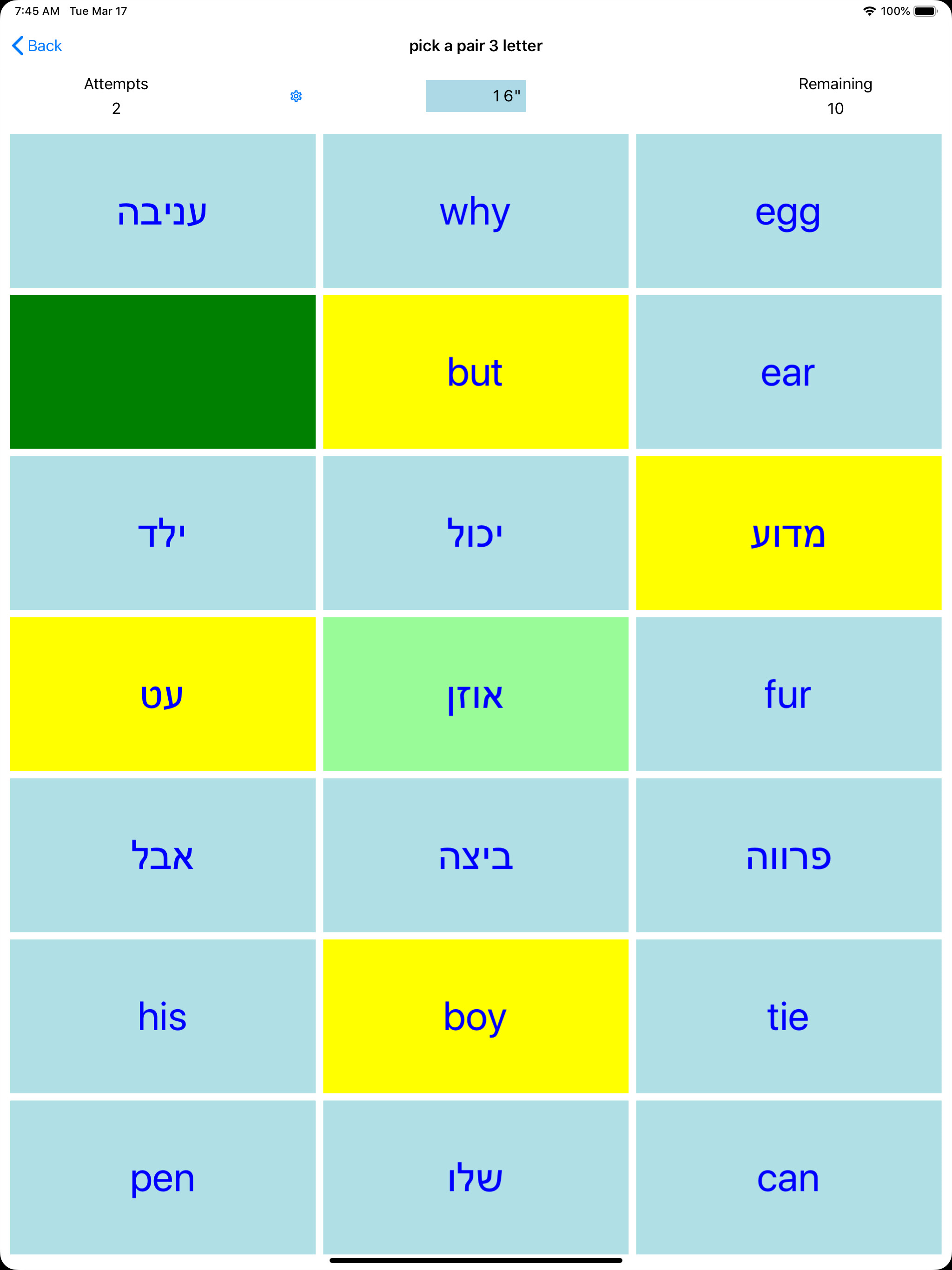 PickAPair Hebrew - English