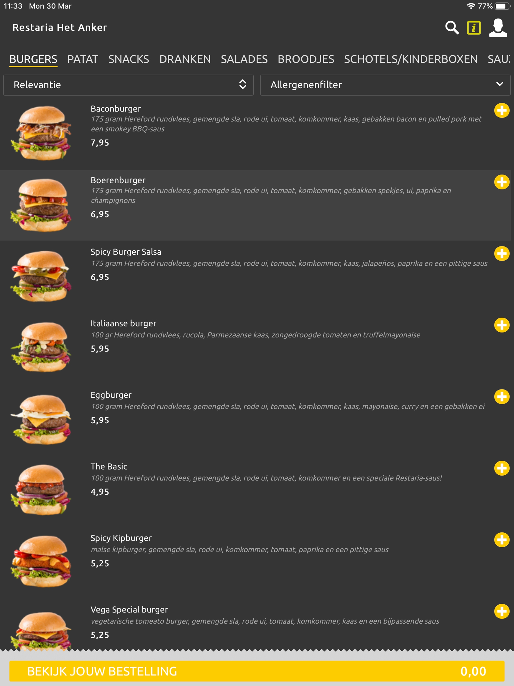 Restaria Bestelapp
