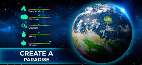 TerraGenesis - Space Settlers - Explore the ultimate achievement of creating an Earth-like paradise, complete with flourishing biospheres and optimized environmental parameters indicated by full resource bars.