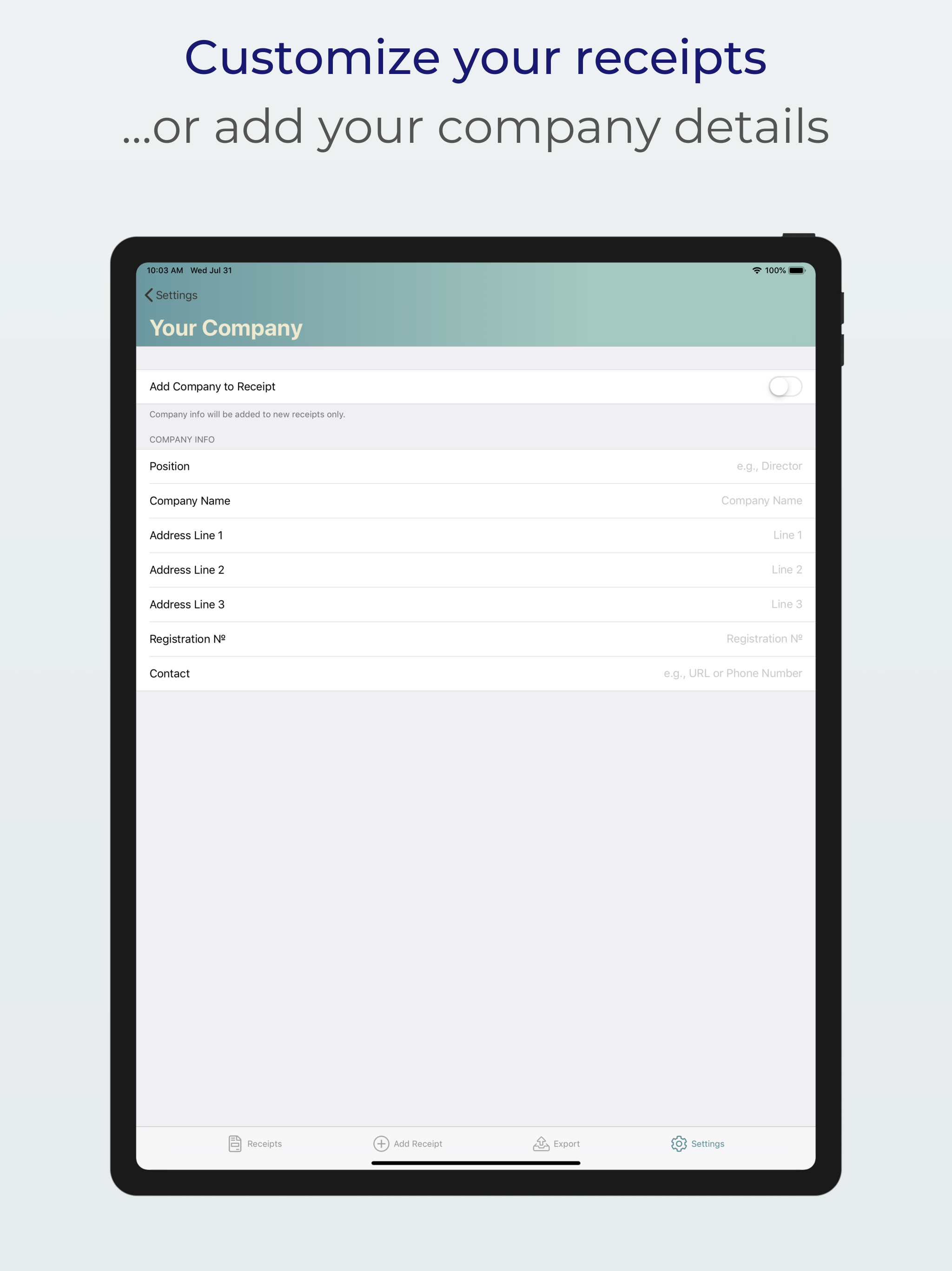 Receipts: create, print & mail