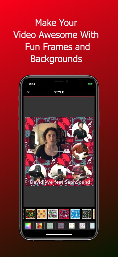 Acapella from PicPlayPost - The app empowers users to elevate their visual presentations, offering a 'STYLE' section where they can select from various background patterns and unique video frame designs.
