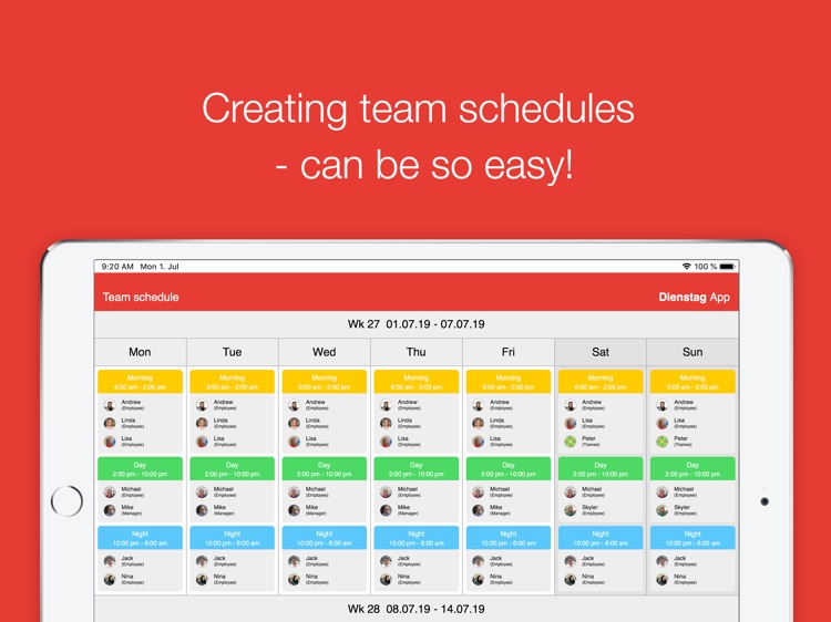 Dienstag - schedule your team
