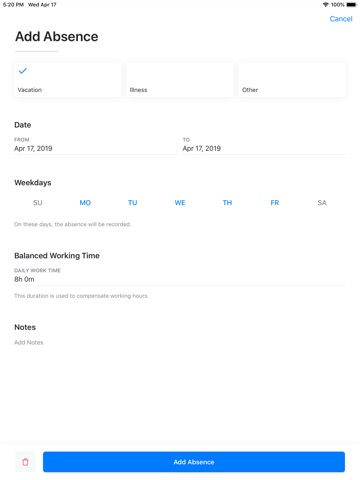 WORK • Time Sheet iPad screenshot