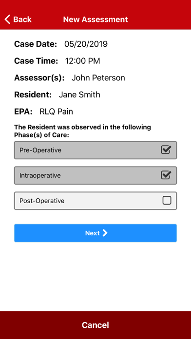 UW Surgery Resident Assessment Screenshot
