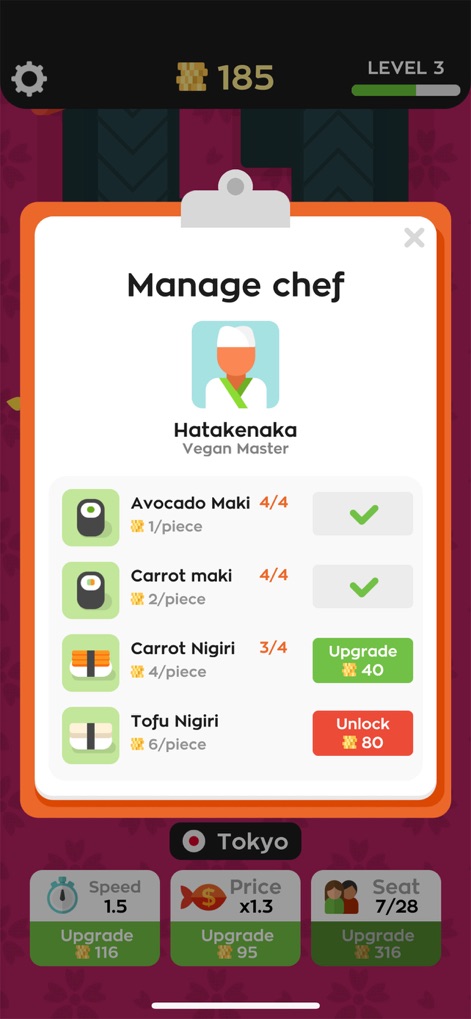 Sushi Bar Idle - Chef Skill Management