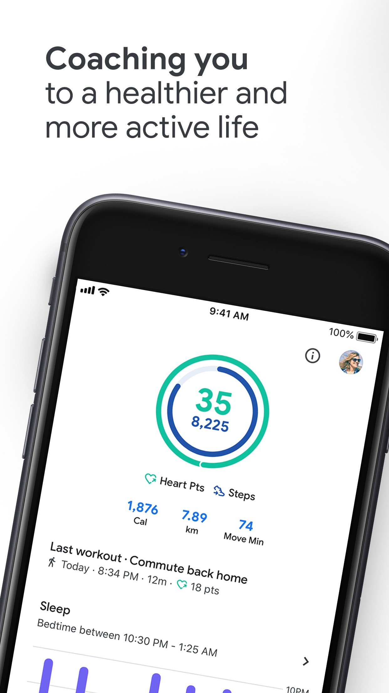 Screenshot do app Google Fit: monitor fitness
