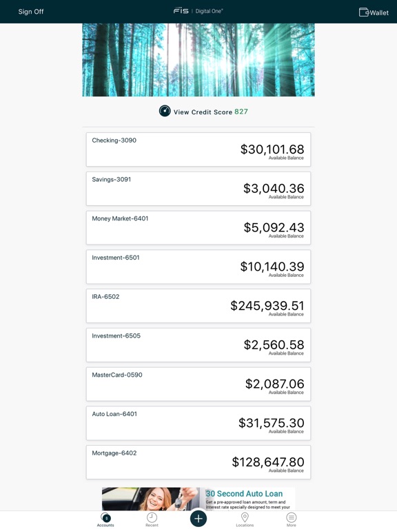 FIS Digital One Consumer iPad screenshot
