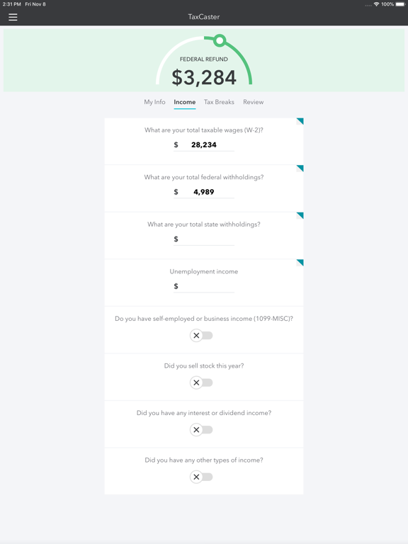 TaxCaster – Free tax refund calculator screenshot