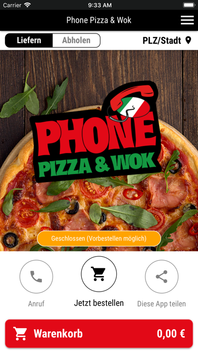 Phone Pizza & Wok app screenshot