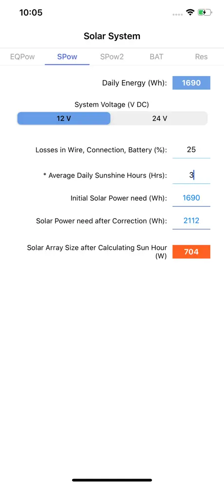 PV Calculator - off grid