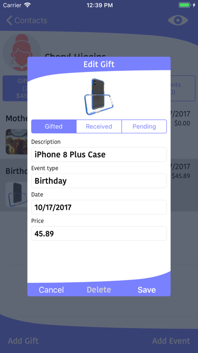 Gift planner and reminder screenshot 3