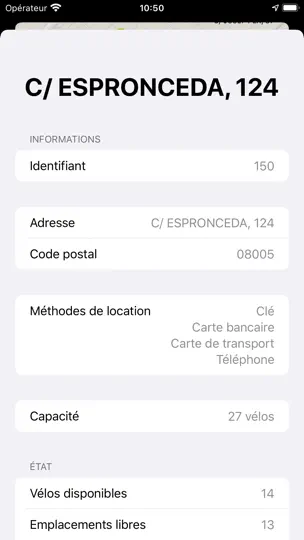 Capture d'écran de VeloDispo Iberia sur iPhone 2