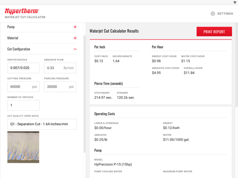 Hypertherm Cut Calculator - náhled