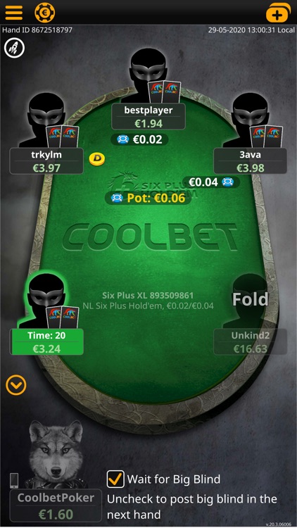 Interfaz de Coolbet poker mostrando una mesa de poker