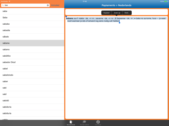 Woordenboek Papiaments > NL iPad app afbeelding 2