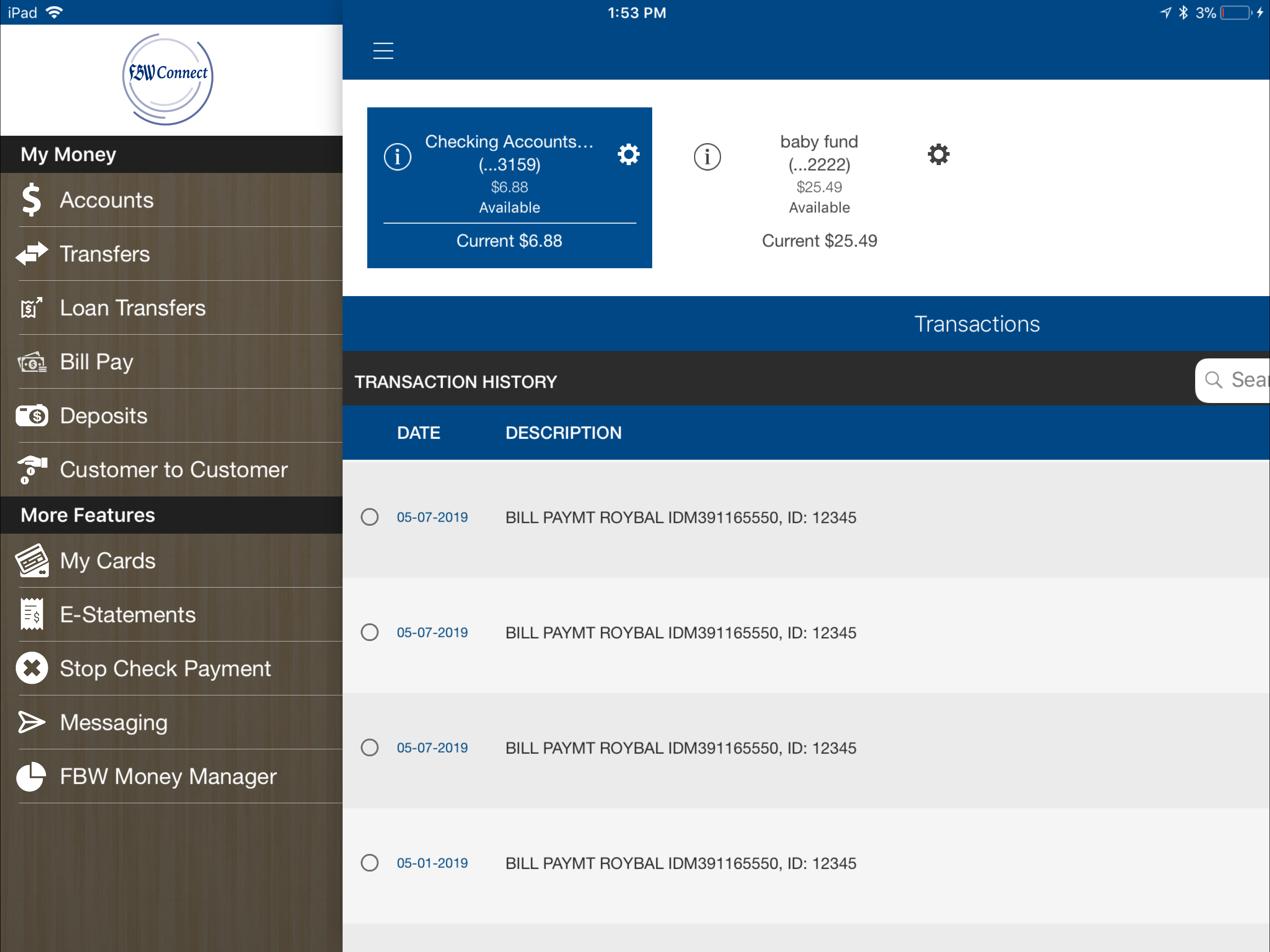 FBW Mobile Banking for iPad screenshot 2
