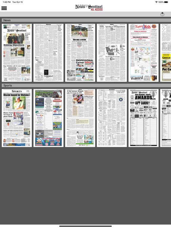 News and Sentinel All-Access iPad screenshot