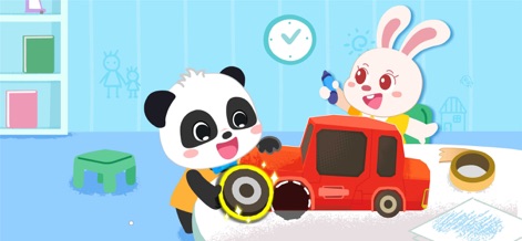 Baby Panda Kindergarten - Users can engage in creative activities like crafting a red car model and utilizing various crafting tools to design their unique creations.