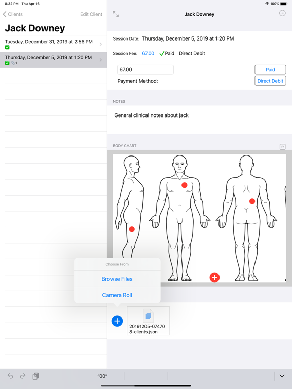 Massage Note iPad screenshot